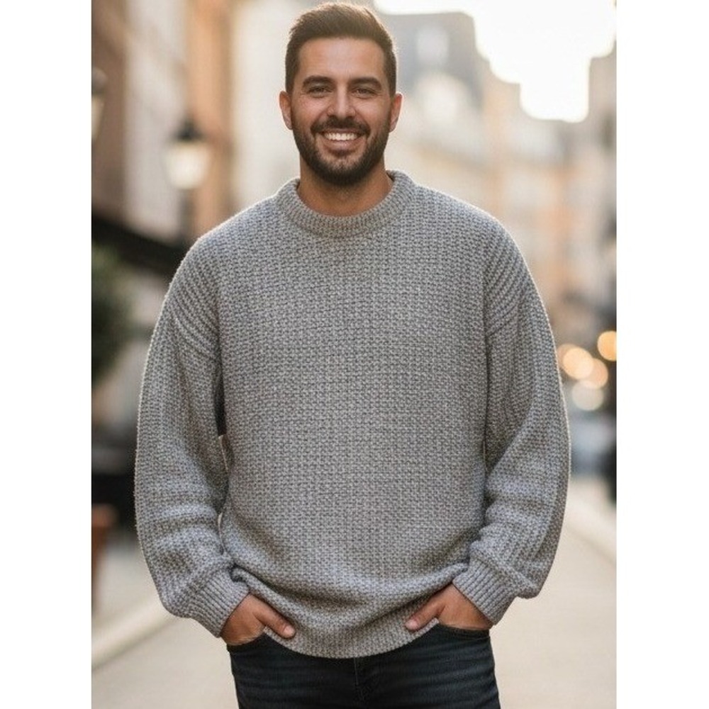TLC by Lambert Sweater Men's XL Tan Natural Cotton Knit Oversized USA Travel NWT